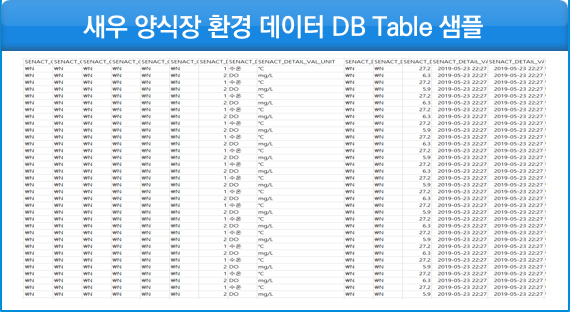 새우 양식장 환경 데이터 DB Table 샘플